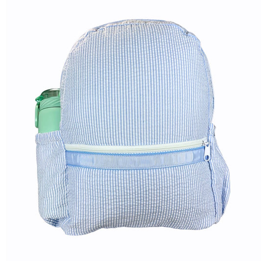 Mint - Baby Blue Seersucker Medium Backpack w/ Pocket | Mint