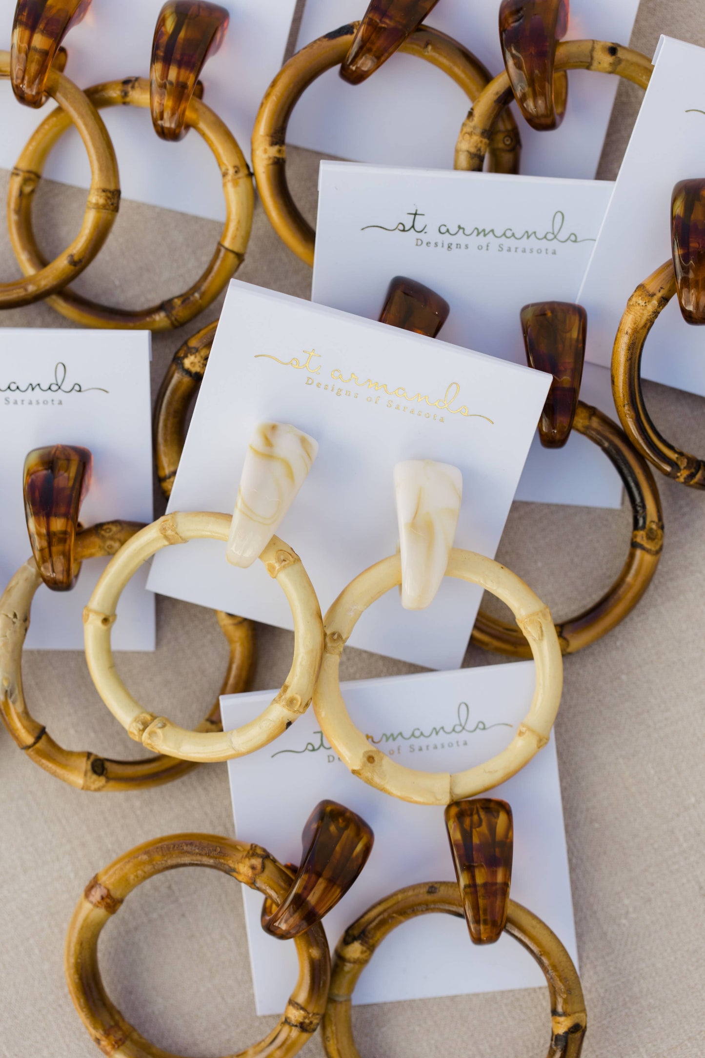 St Armands Designs of Sarasota - Light Brown Bamboo Statement Drop Earrings