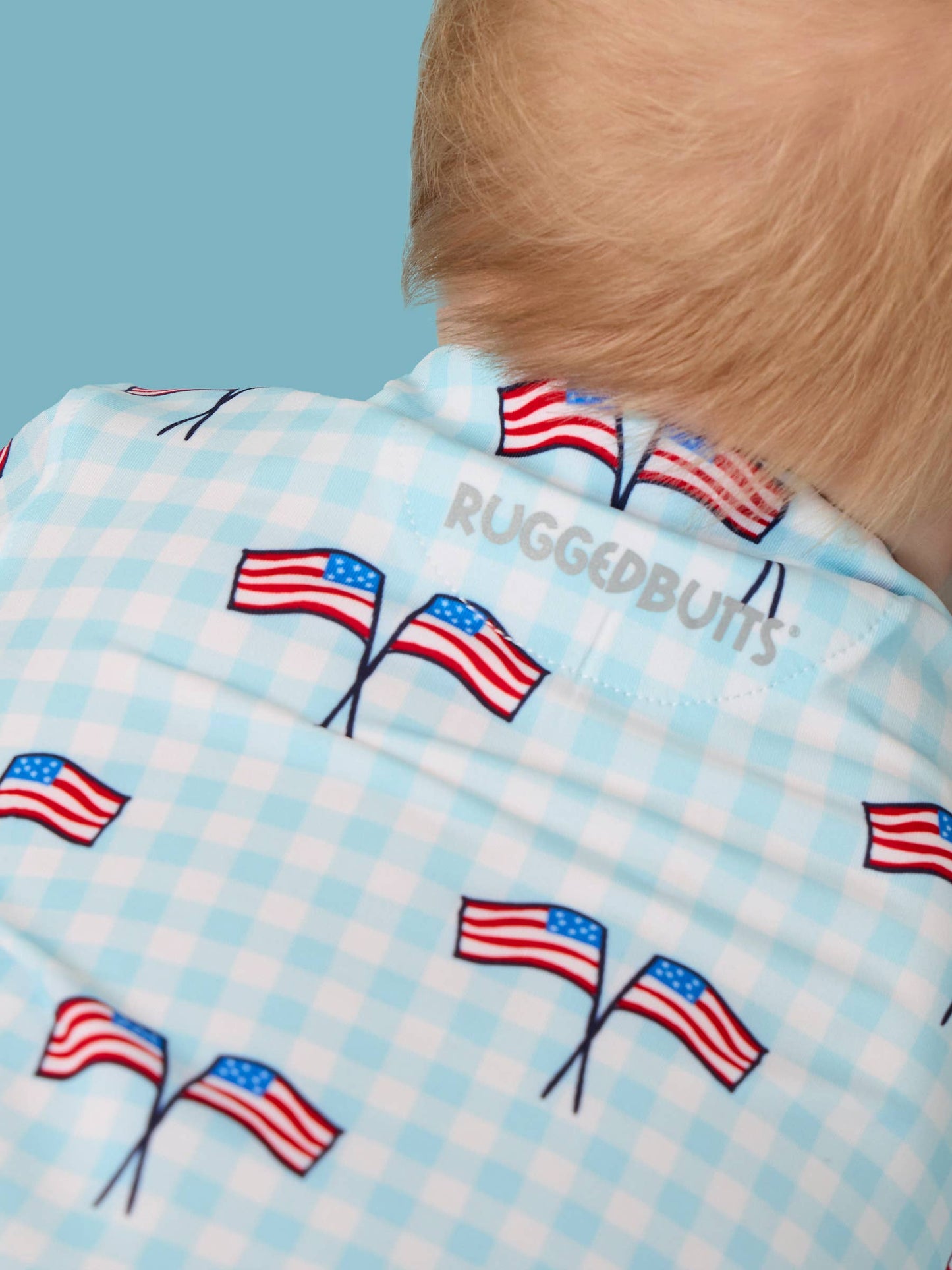 RuffleButts + RuggedButts - Boys Blue Patriotic Gingham Knit Short Sleeve Performance Polo