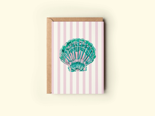 The Shelley Society - Colorful Seashell Beach Coastal Striped Greeting Card