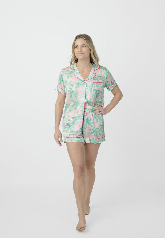 Imbali - Palm Paradise Button Down Short Set - Ladies Sleepwear