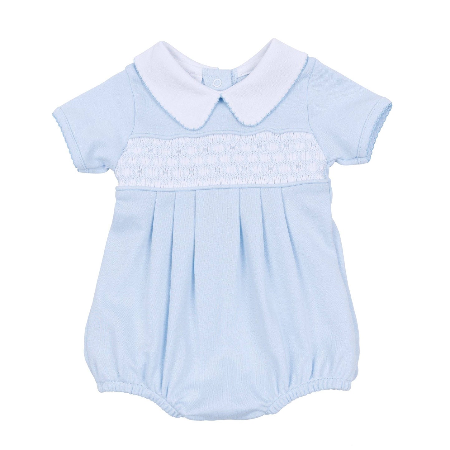 Magnolia Baby - Walker's Classics Smocked Short Sleeve Baby Bubble - Light Blue
