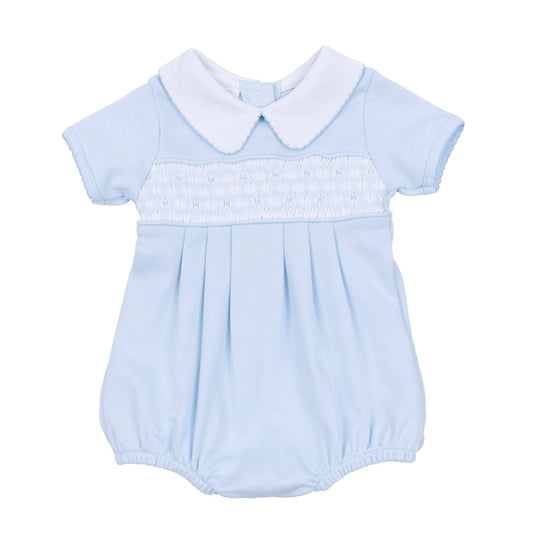 Magnolia Baby - Walker's Classics Smocked Short Sleeve Baby Bubble - Light Blue