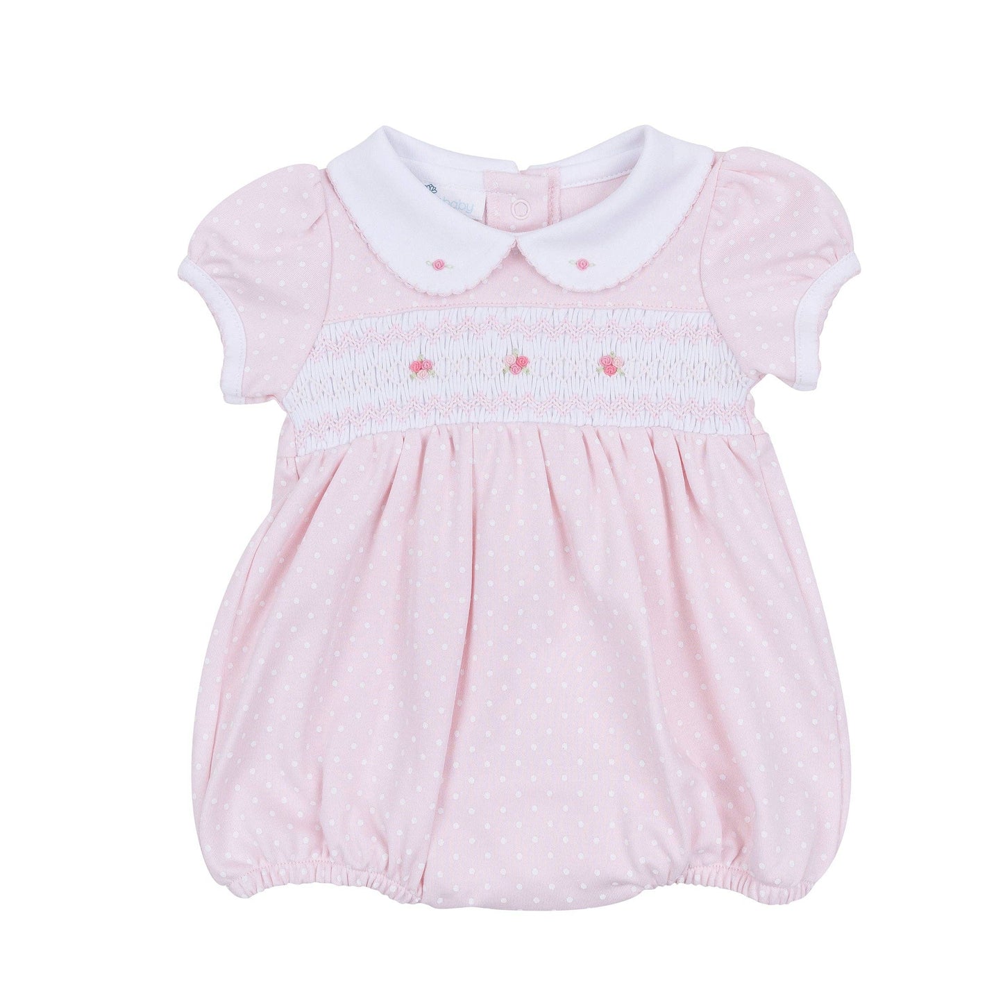 Magnolia Baby - Mia's Classics Smocked Short Sleeve Baby Bubble - Pink