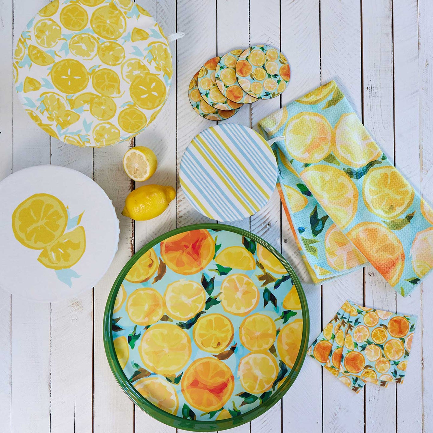 rockflowerpaper - LEMON SLICES blu Kitchen Tea Towel