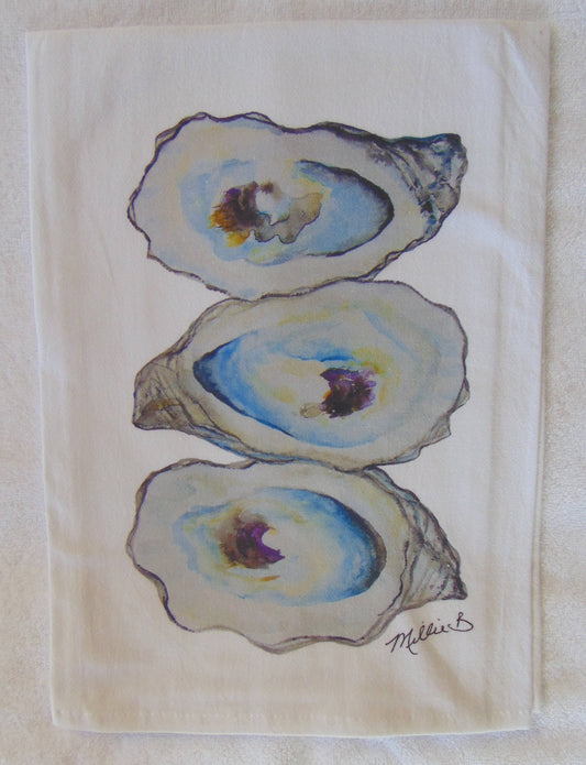 Lowcountry Linens - Limited Edition Watercolor 3 Oysters Flour Sack Towel