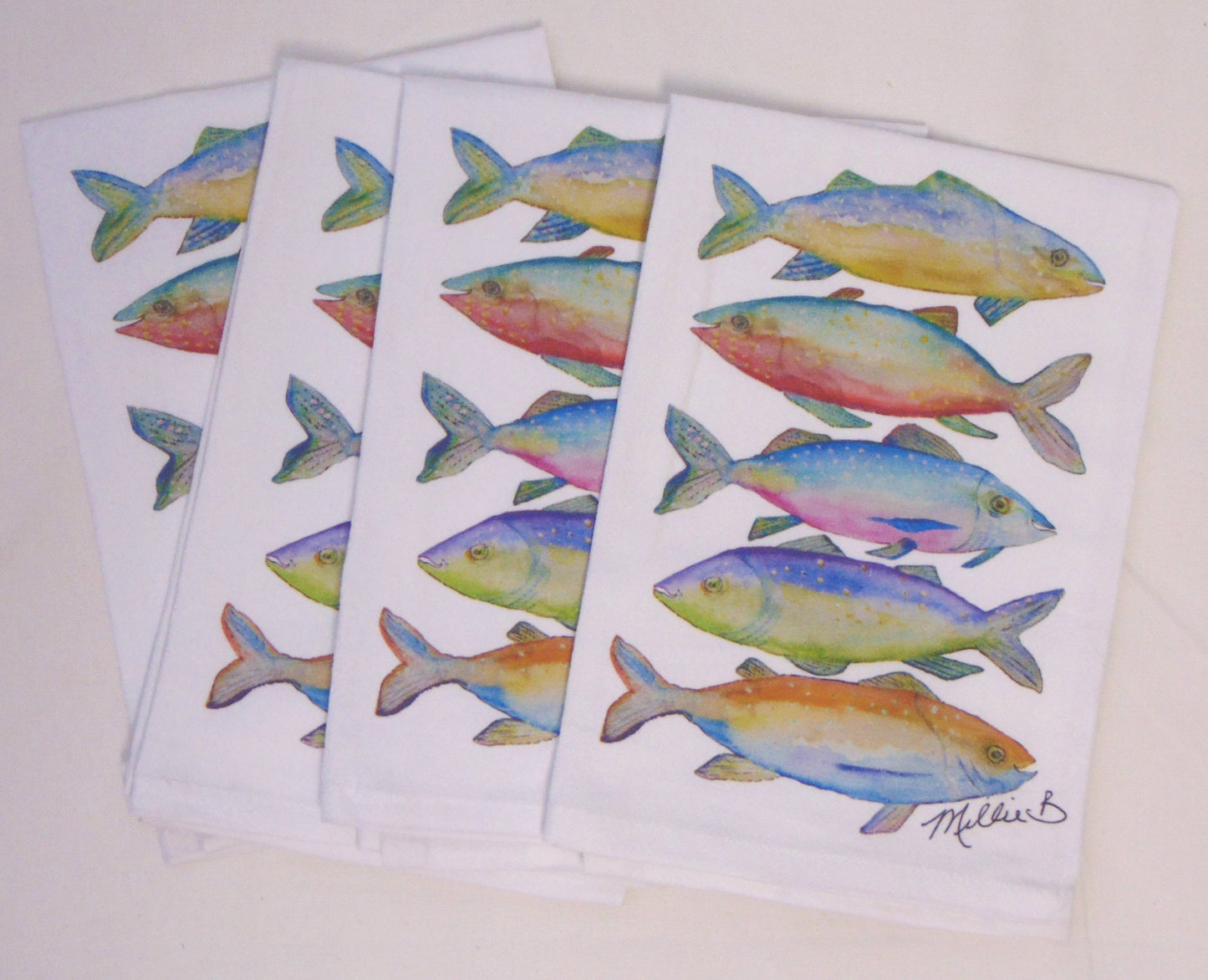 Lowcountry Linens - Limited Edition Fishies on White Flour Sack Towel