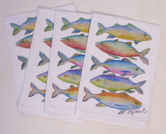 Lowcountry Linens - Limited Edition Fishies on White Flour Sack Towel