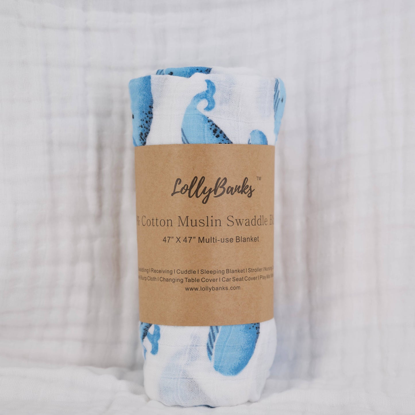LollyBanks - Whale, Whale, Whale Baby Muslin Swaddle Blanket