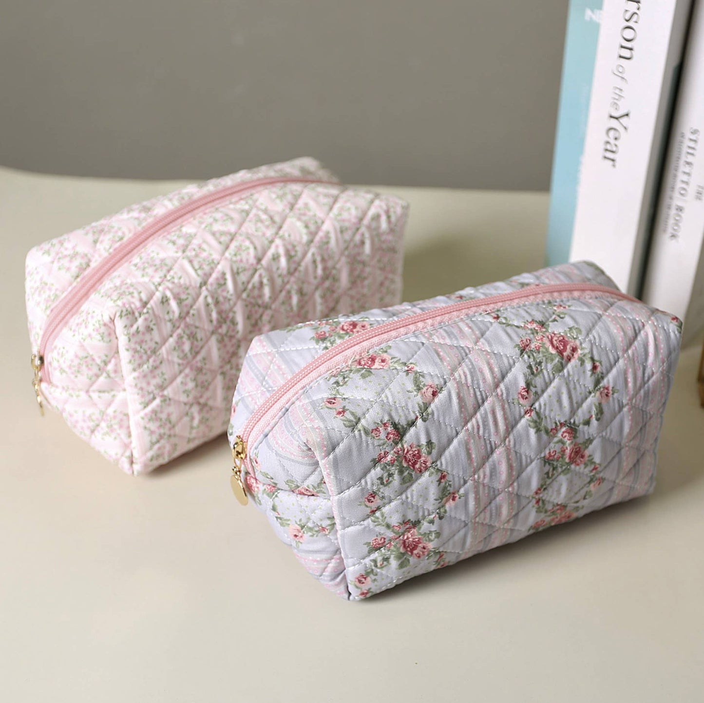 Quilted Floral Design Cosmetic Bags