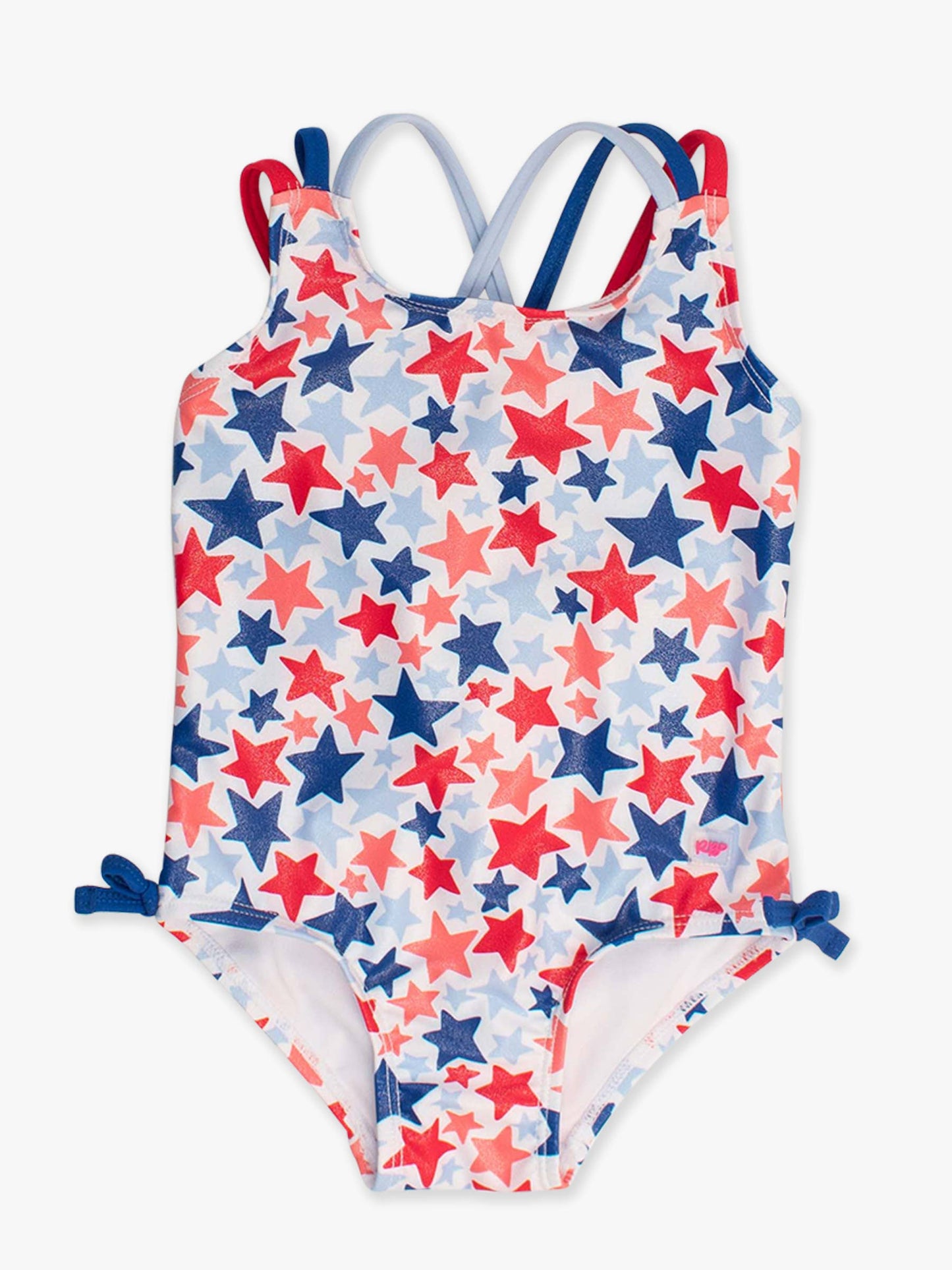 RuffleButts + RuggedButts - Girls Shimmer Star-Spangled Cross-Back One Piece Swimsuit