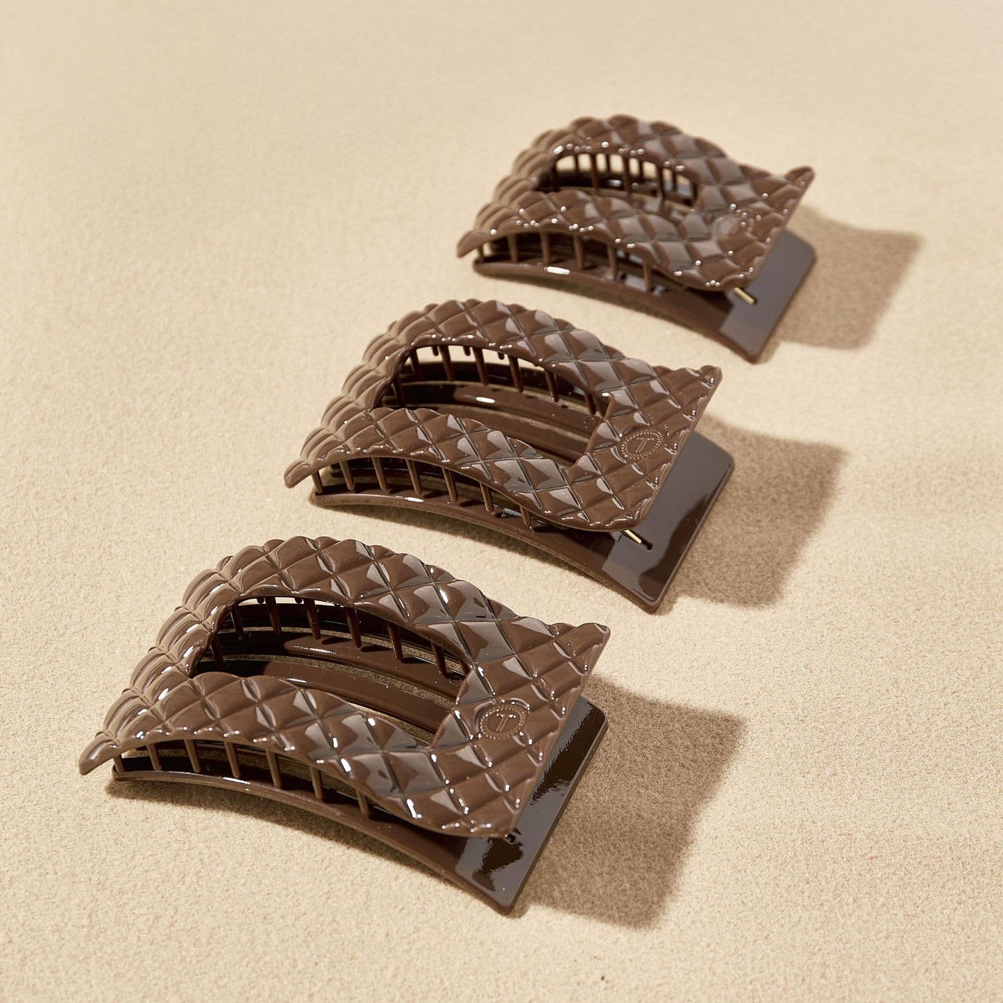 TELETIES - Flat Rectangle Hair Clip | Medium | Truly Taupe Quilted