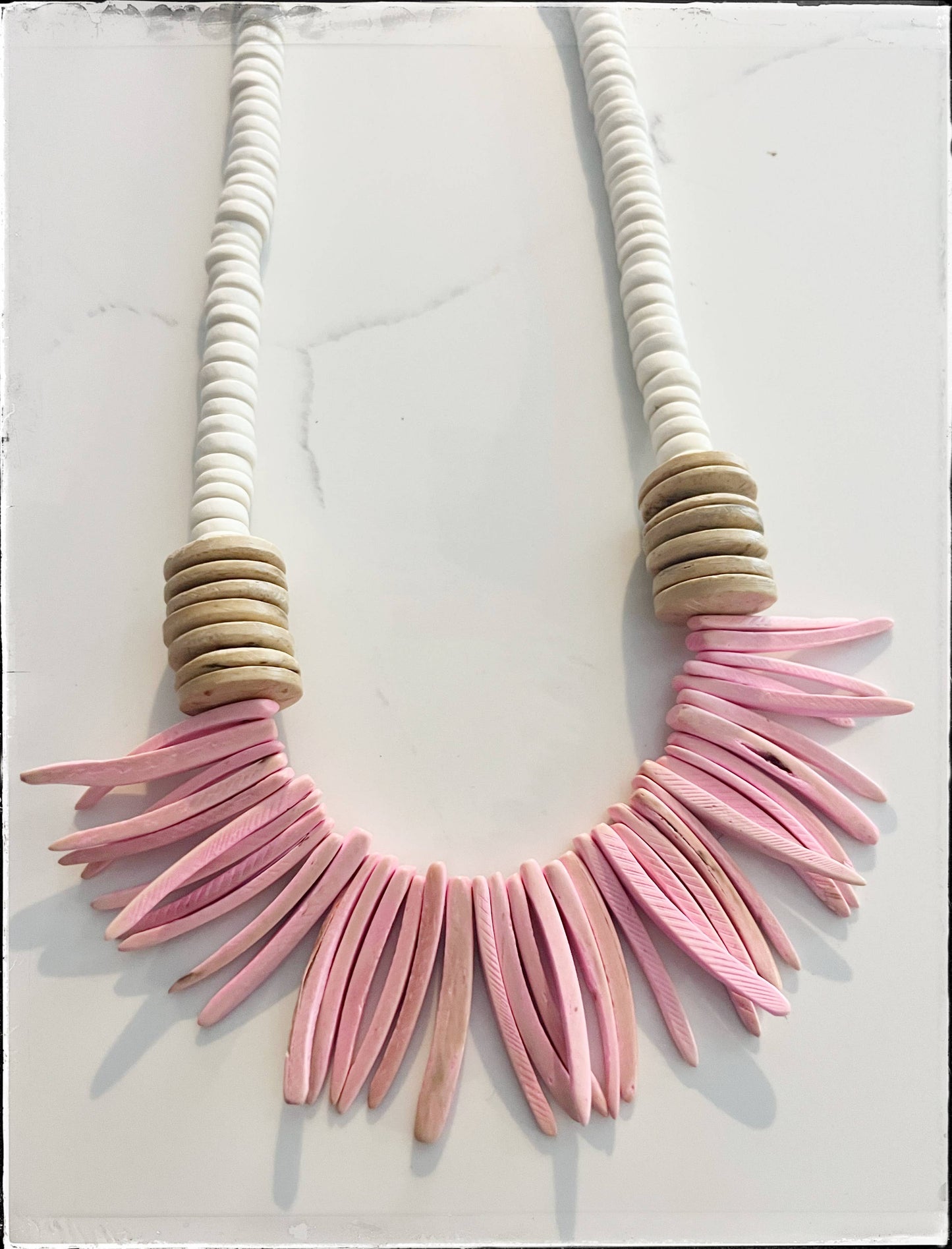 GentrybyJenna - Pink & Tan Coconut Wood Stick & Disk Bead Necklace
