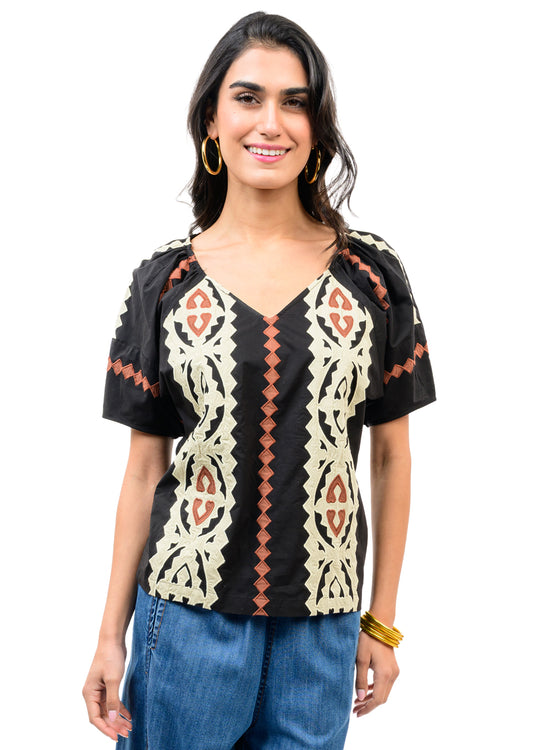 Ivy Jane - Black Applique V-Neck Top