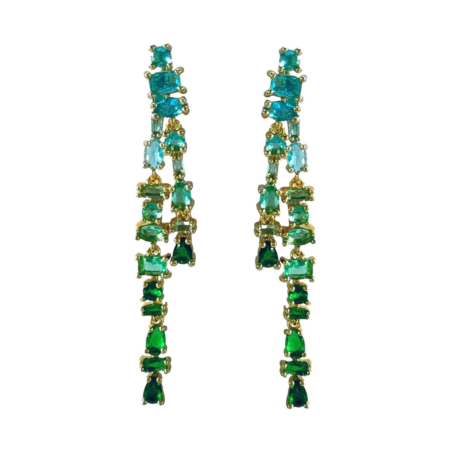St Armands Designs of Sarasota - Turquoise and Green Ombre Crystal Layered Duster Earrings