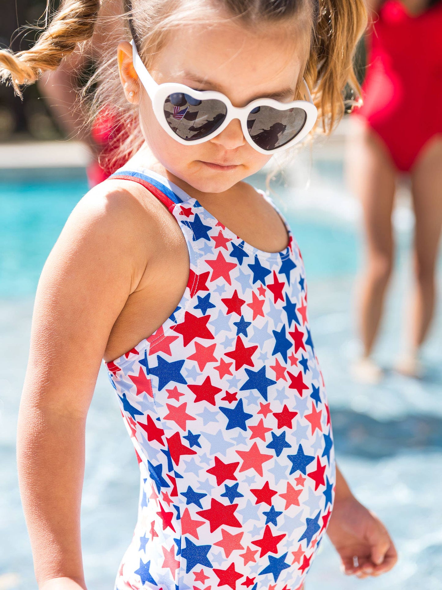 RuffleButts + RuggedButts - Girls Shimmer Star-Spangled Cross-Back One Piece Swimsuit