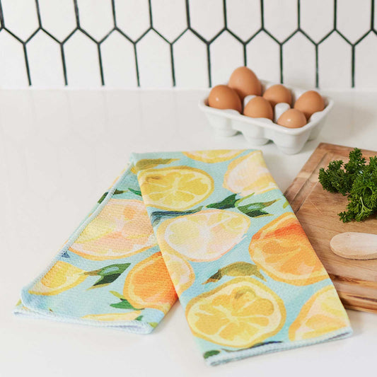 rockflowerpaper - LEMON SLICES blu Kitchen Tea Towel