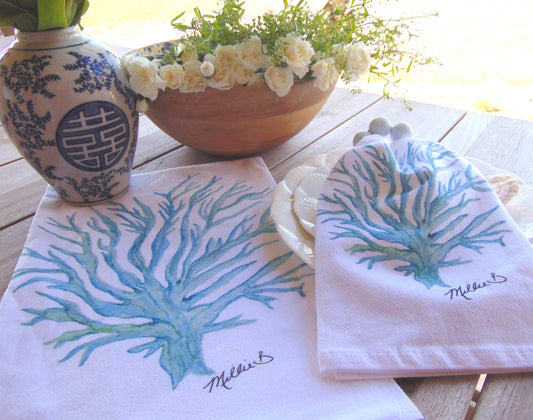 Lowcountry Linens - Designer Oyster Shell Jewelry Bowl  Watercolor Sea Fan