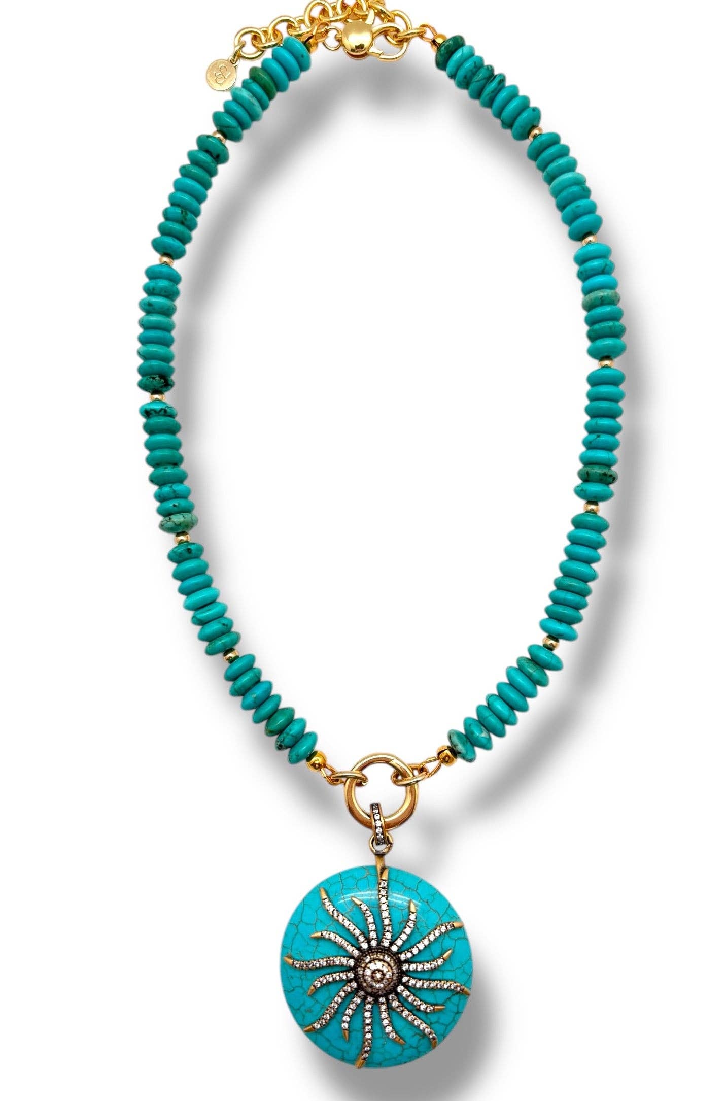 Shiver + Duke - Large Turquoise Paved Sun Pendant