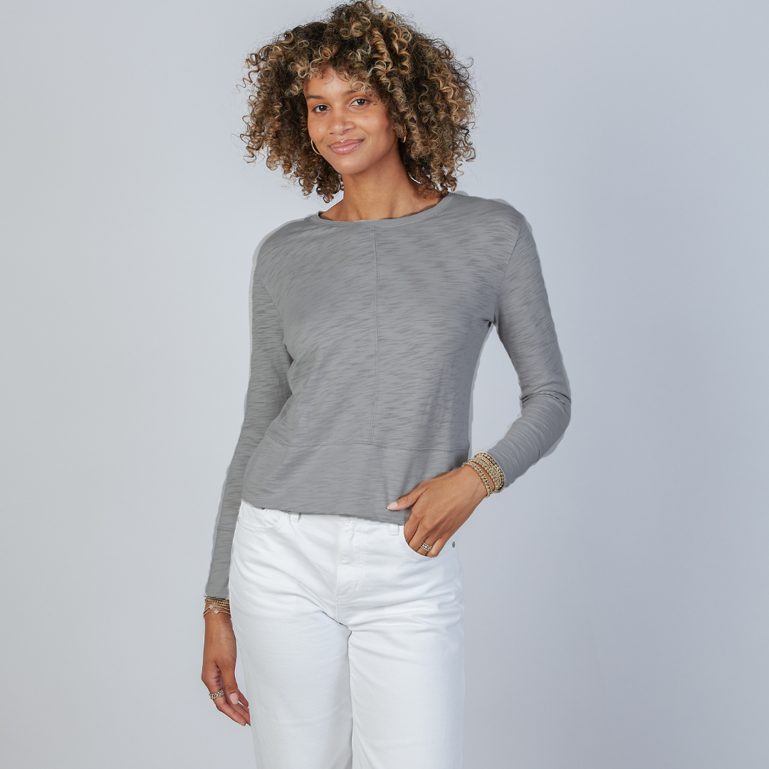 erin gray - Celia Perfect Length Tee in Light Heathered Gray - Long Sleeve