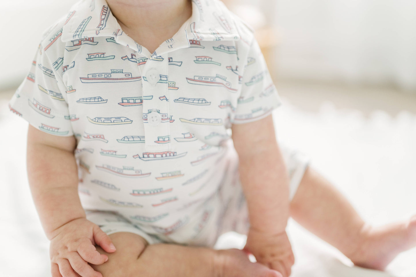 Feather Baby - Collared Romper - River Cruise - Pima Cotton Baby Outfit