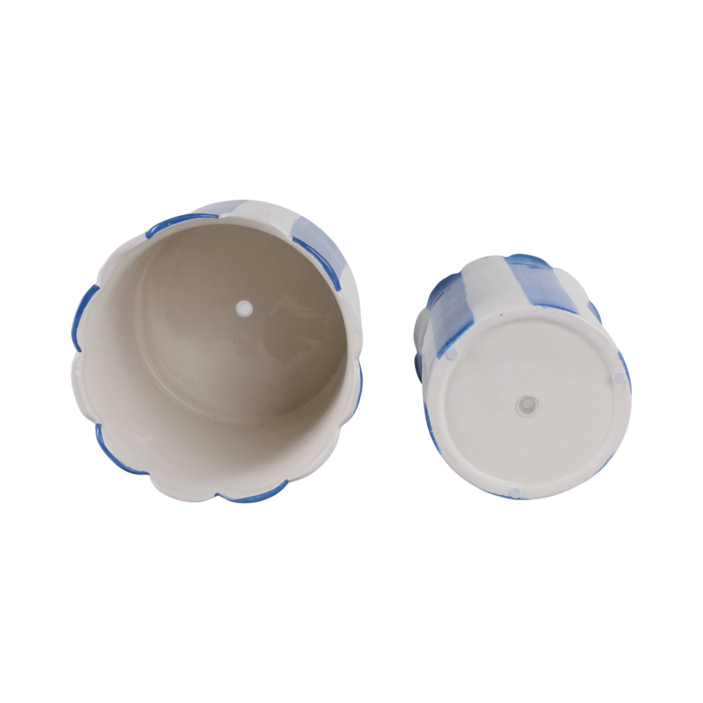 Sagebrook Home - Planters Set of 2 - Blue Ceramic Striped Scallop, 6/8 in.