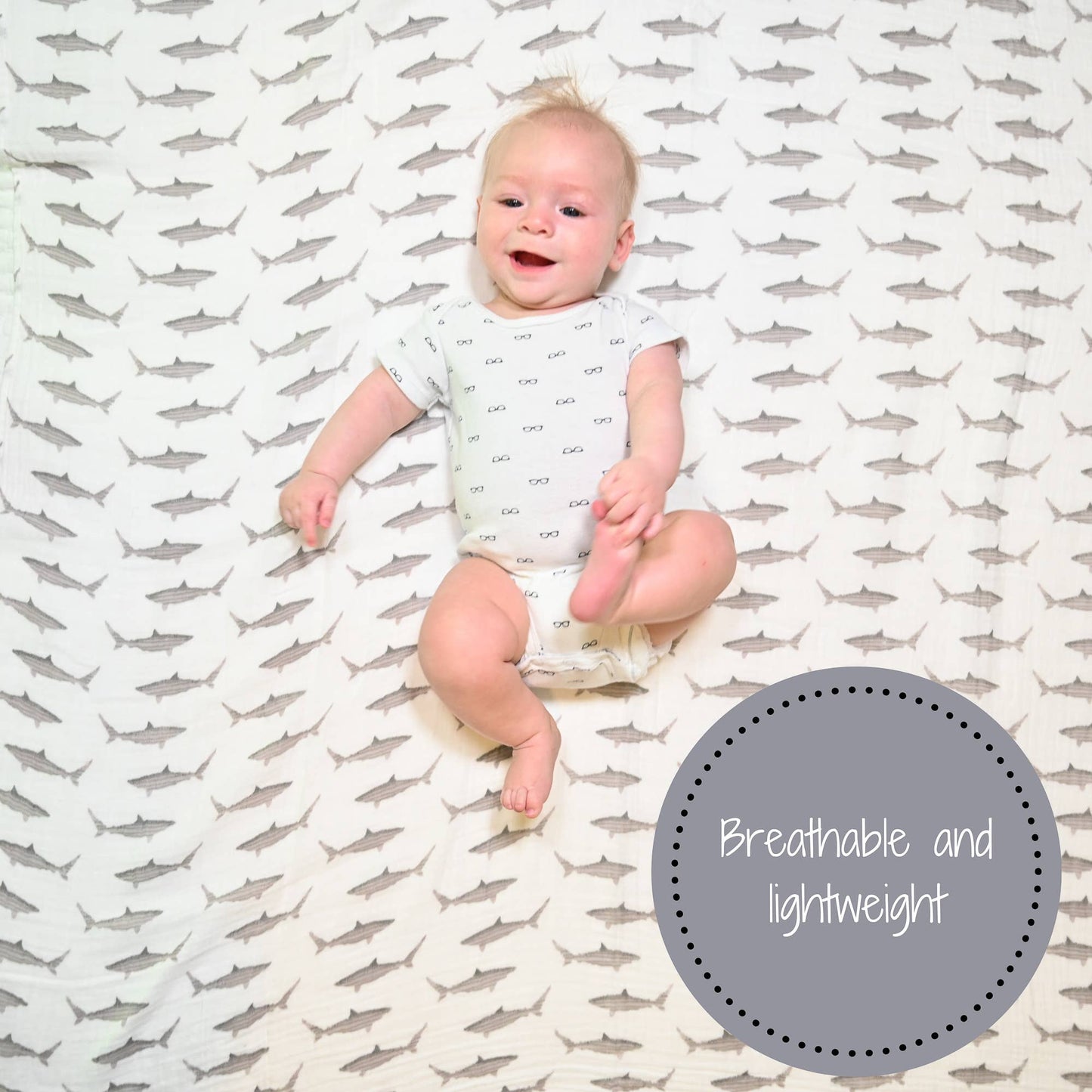 LollyBanks - Baby Shark Muslin Swaddle Blanket