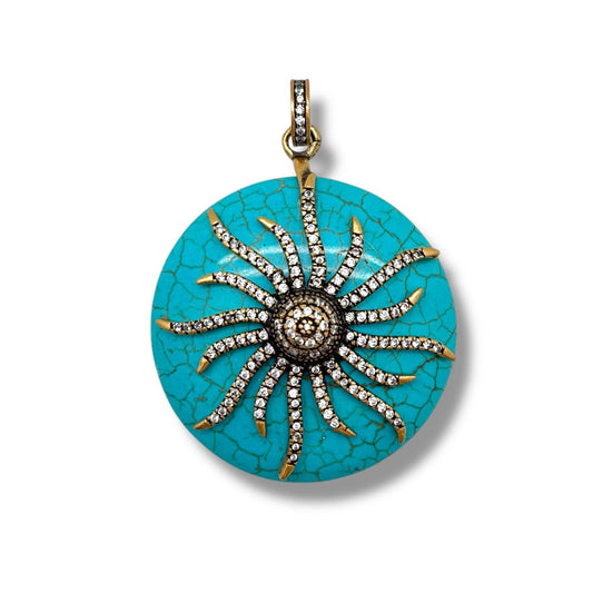 Shiver + Duke - Large Turquoise Paved Sun Pendant