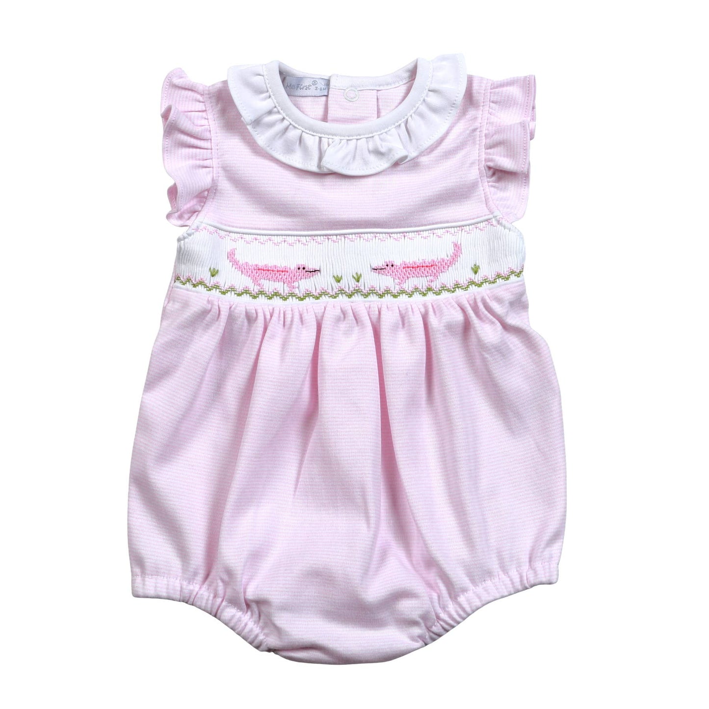 Hug Me First - PINK STRIPES ALLEGATORS HAND SMOCKED PIMA BUBBLE