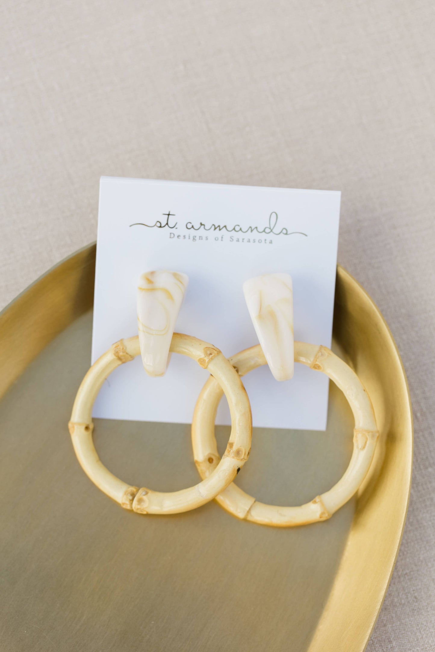 St Armands Designs of Sarasota - Light Brown Bamboo Statement Drop Earrings