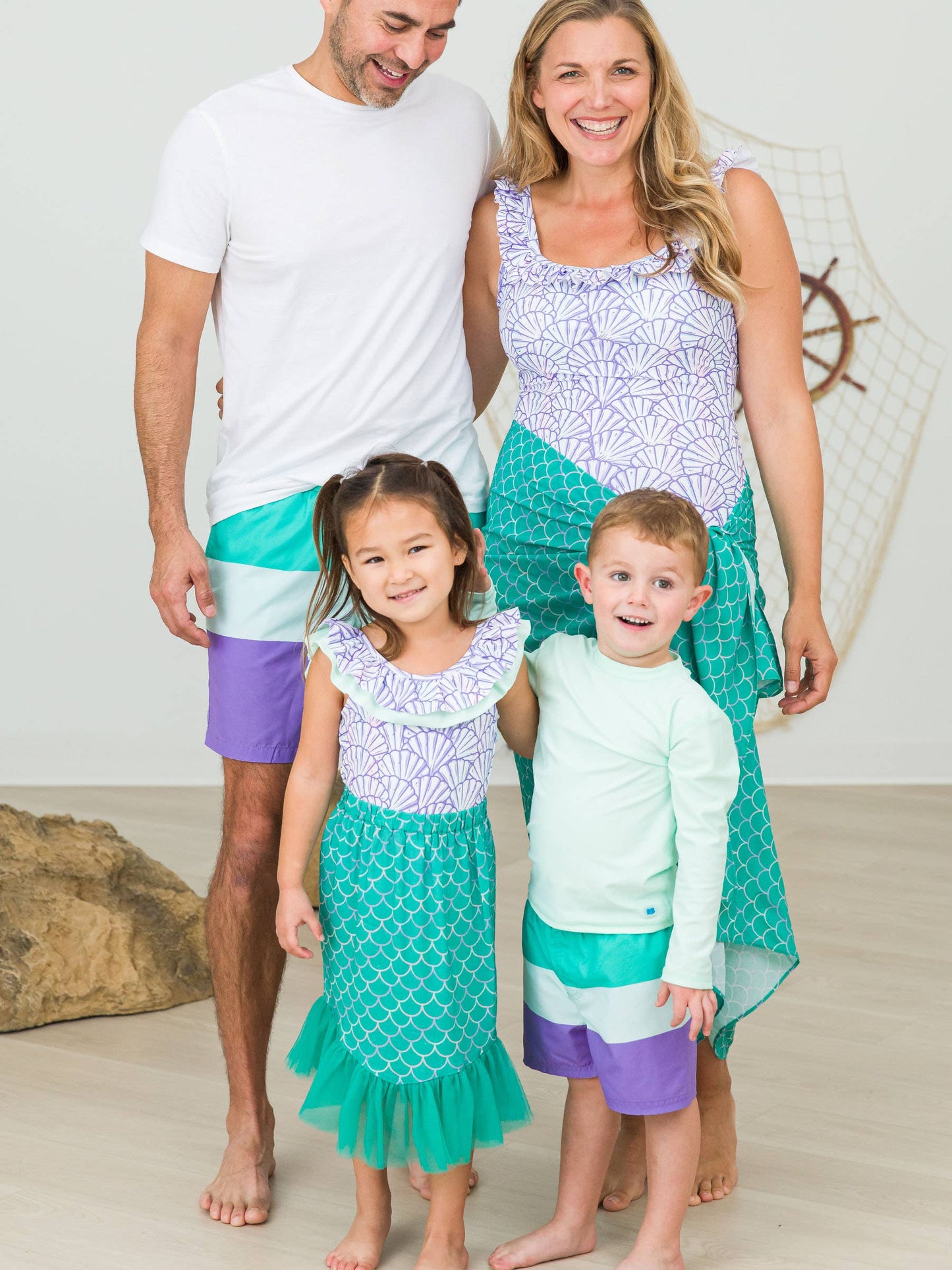 RuffleButts + RuggedButts - Girls Marine Green Scales Mermaid Tail Skirt Cover-Up