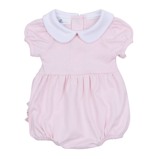 Magnolia Baby - Essentials Solid Collared  Baby Ruffle Bubble - Pink
