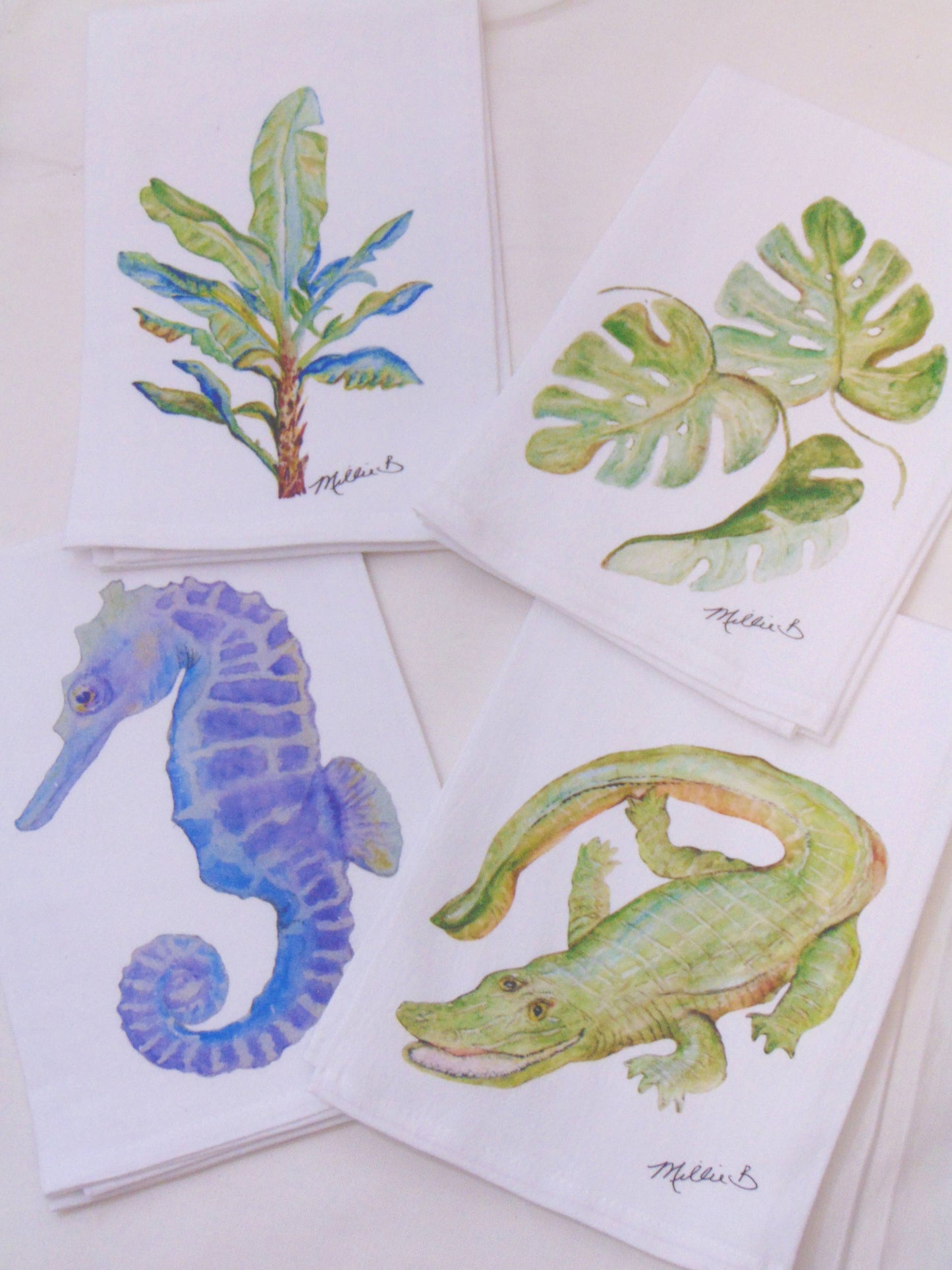 Lowcountry Linens - Limited Edition Purple Seahorse Flour Sack Napkins