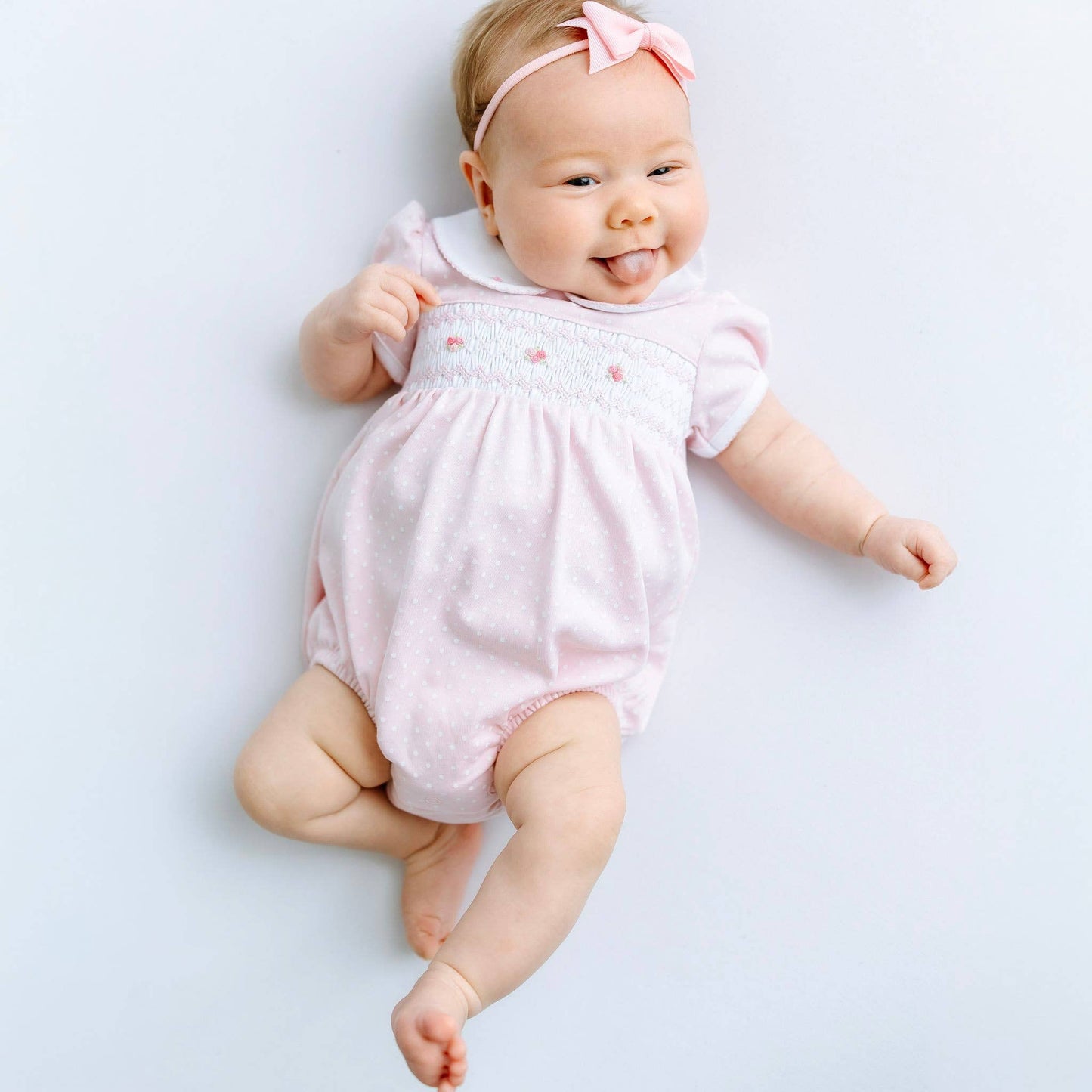 Magnolia Baby - Mia's Classics Smocked Short Sleeve Baby Bubble - Pink