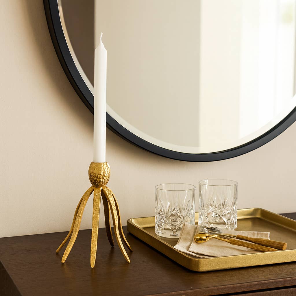 Sagebrook Home - Candle Holder - Gold Metal Coastal Octopus Taper, 10 in.