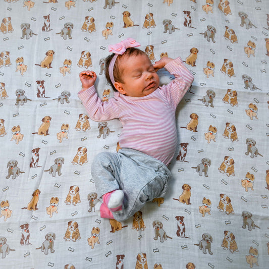 LollyBanks - Woof Woof Baby Muslin Swaddle Blanket