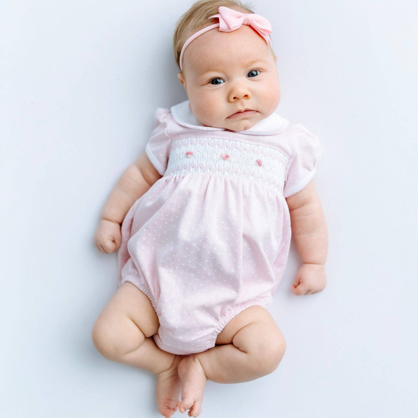 Magnolia Baby - Mia's Classics Smocked Short Sleeve Baby Bubble - Pink