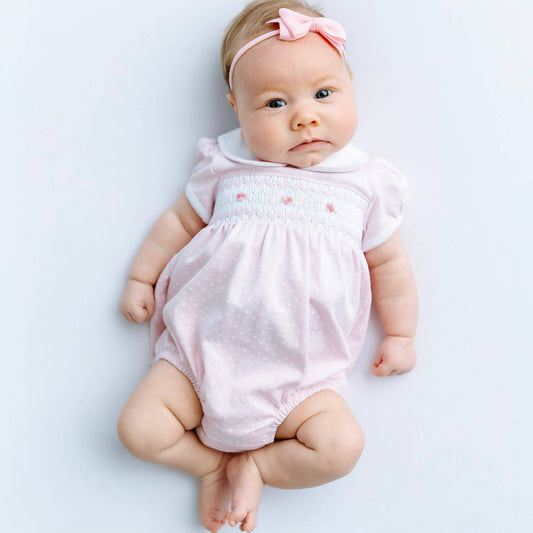 Magnolia Baby - Mia's Classics Smocked Short Sleeve Baby Bubble - Pink