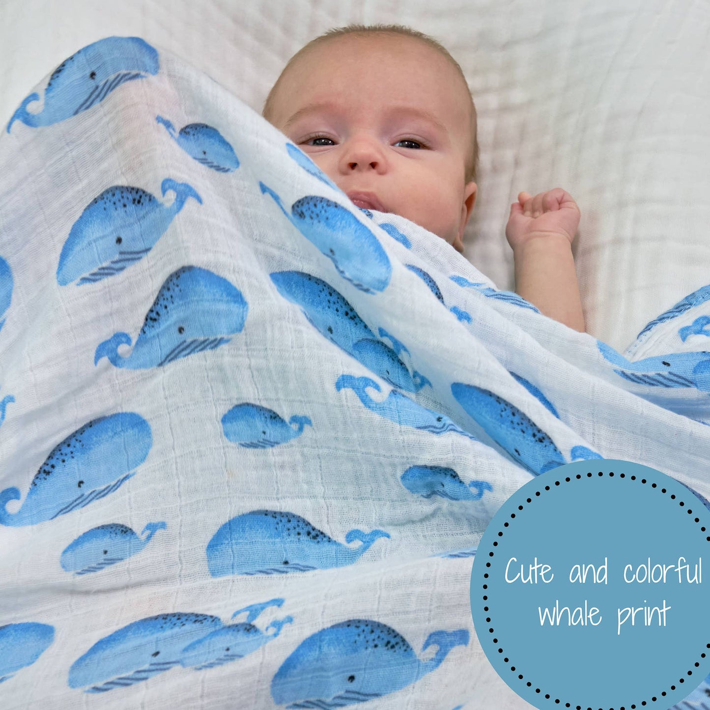 LollyBanks - Whale, Whale, Whale Baby Muslin Swaddle Blanket