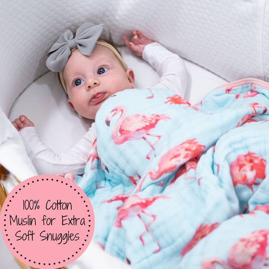 LollyBanks - Flamingo Baby Toddler 100% Cotton Muslin Blanket