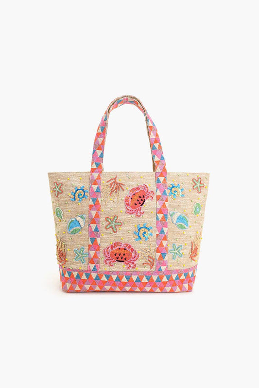 America & Beyond - Crab Shell Embelished Boat Tote