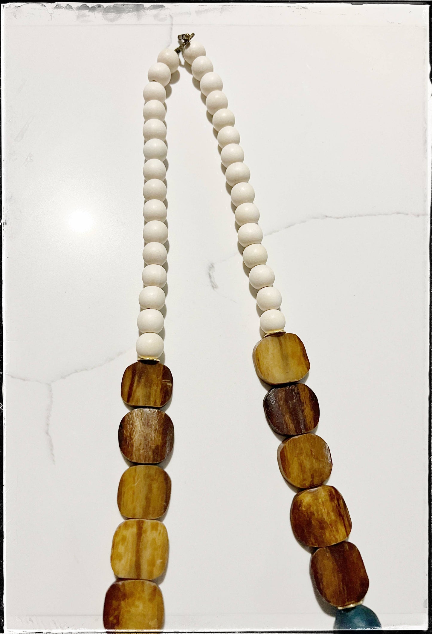GentrybyJenna - Teal Recycled Glass & Tan African Bone Bead Long Necklace