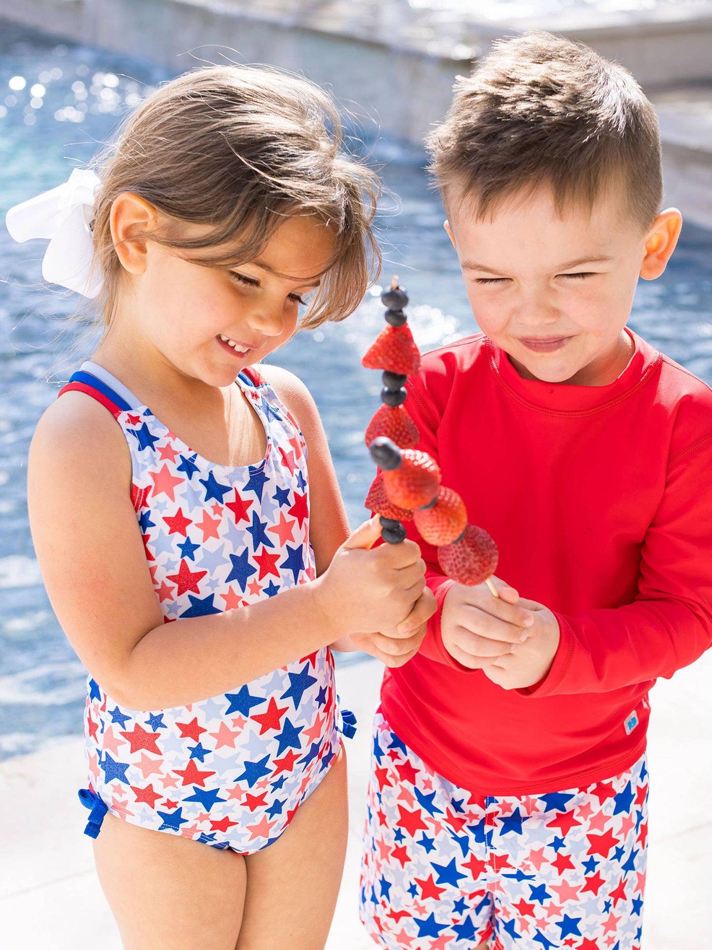 RuffleButts + RuggedButts - Girls Shimmer Star-Spangled Cross-Back One Piece Swimsuit