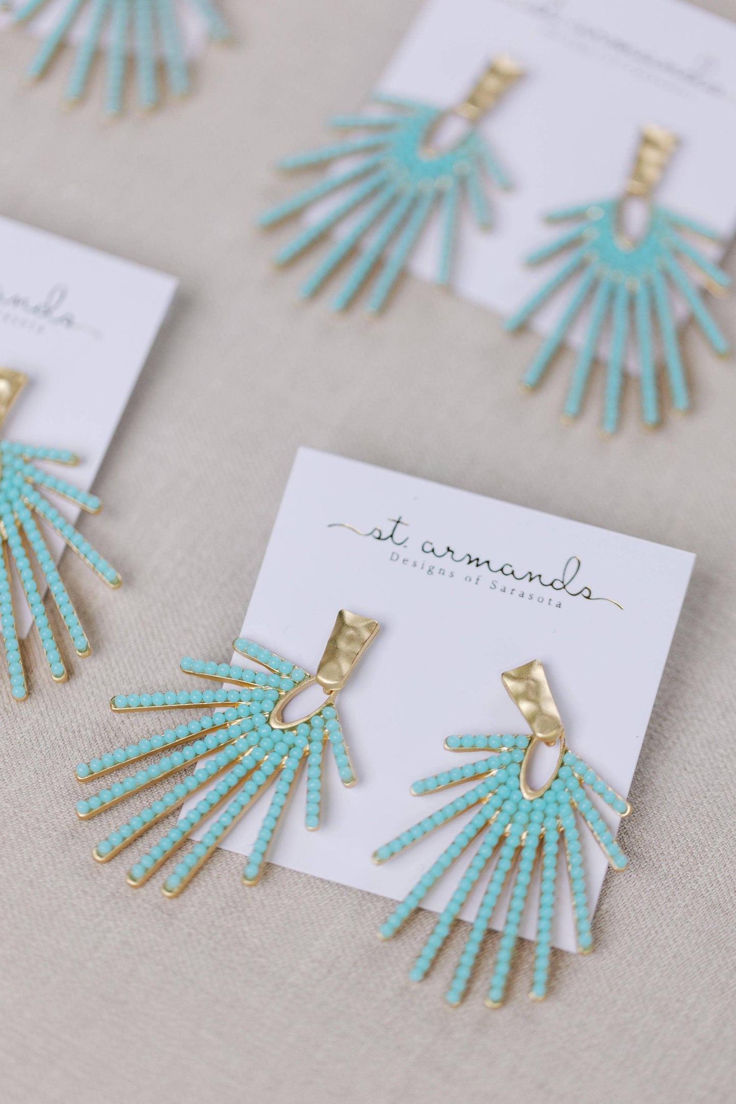 St Armands Designs of Sarasota - Light Turquoise Sunburst Statement Drop Earrings