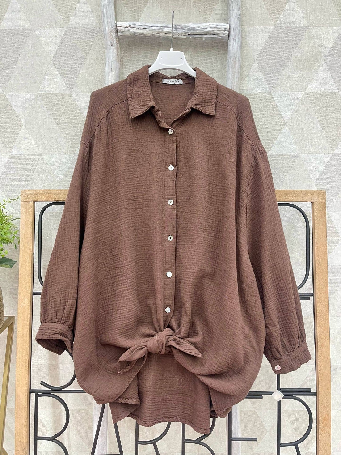 LOOWIE - Choco Oversized Evil Eye Gauze Cotton Shirt