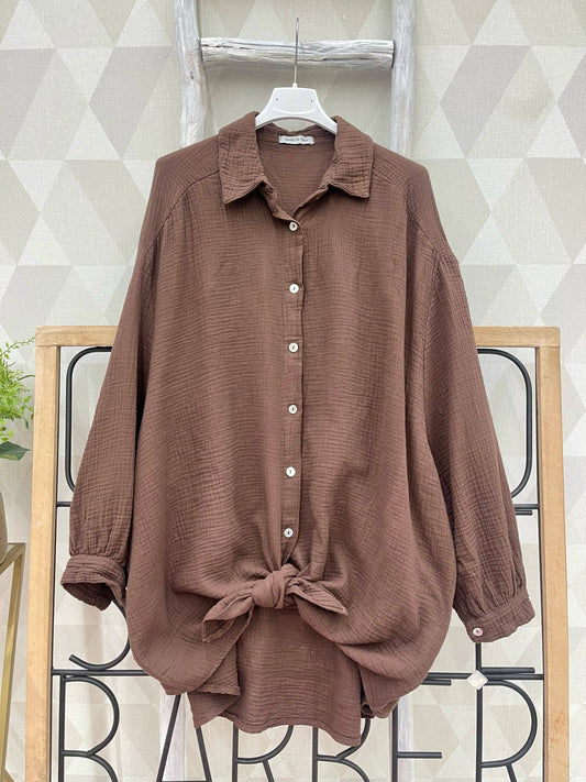 LOOWIE - Choco Oversized Evil Eye Gauze Cotton Shirt