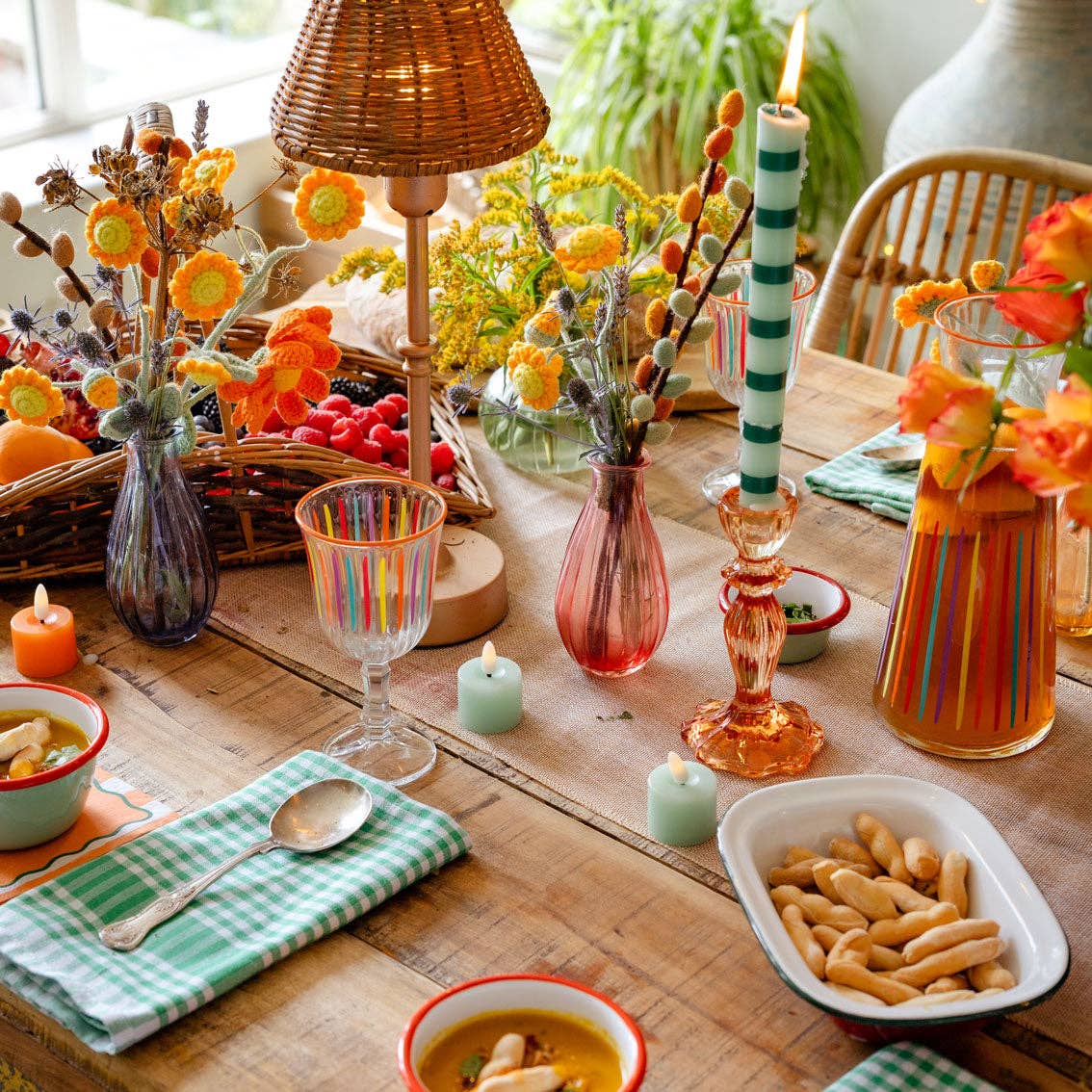 Talking Tables USA - Home, Party, Games and Seasonal Decor - Green Stripe Dinner Candles - Display | Everyday Decor |