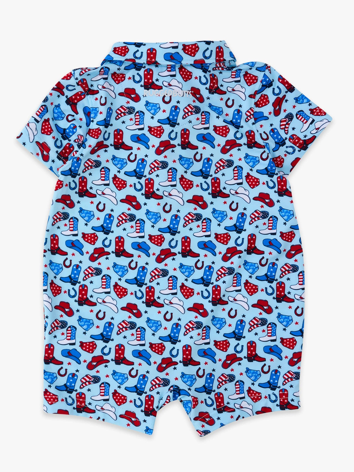 RuffleButts + RuggedButts - Baby Boys Blue Stars & Spurs Performance Polo Romper