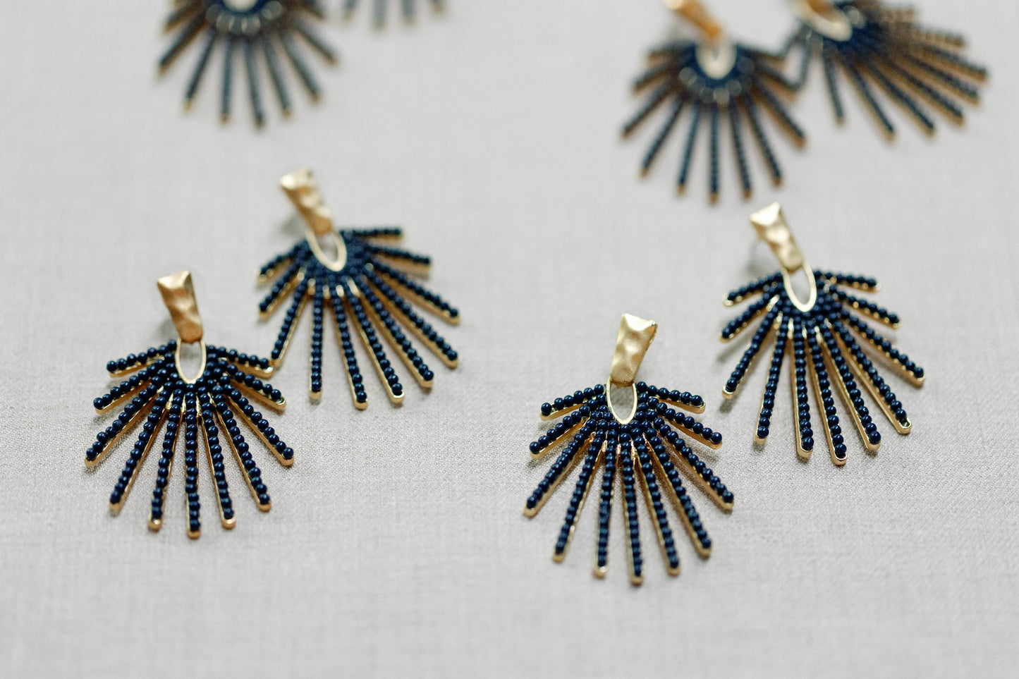 St Armands Designs of Sarasota - Navy Sunburst Statement Drop Earrings