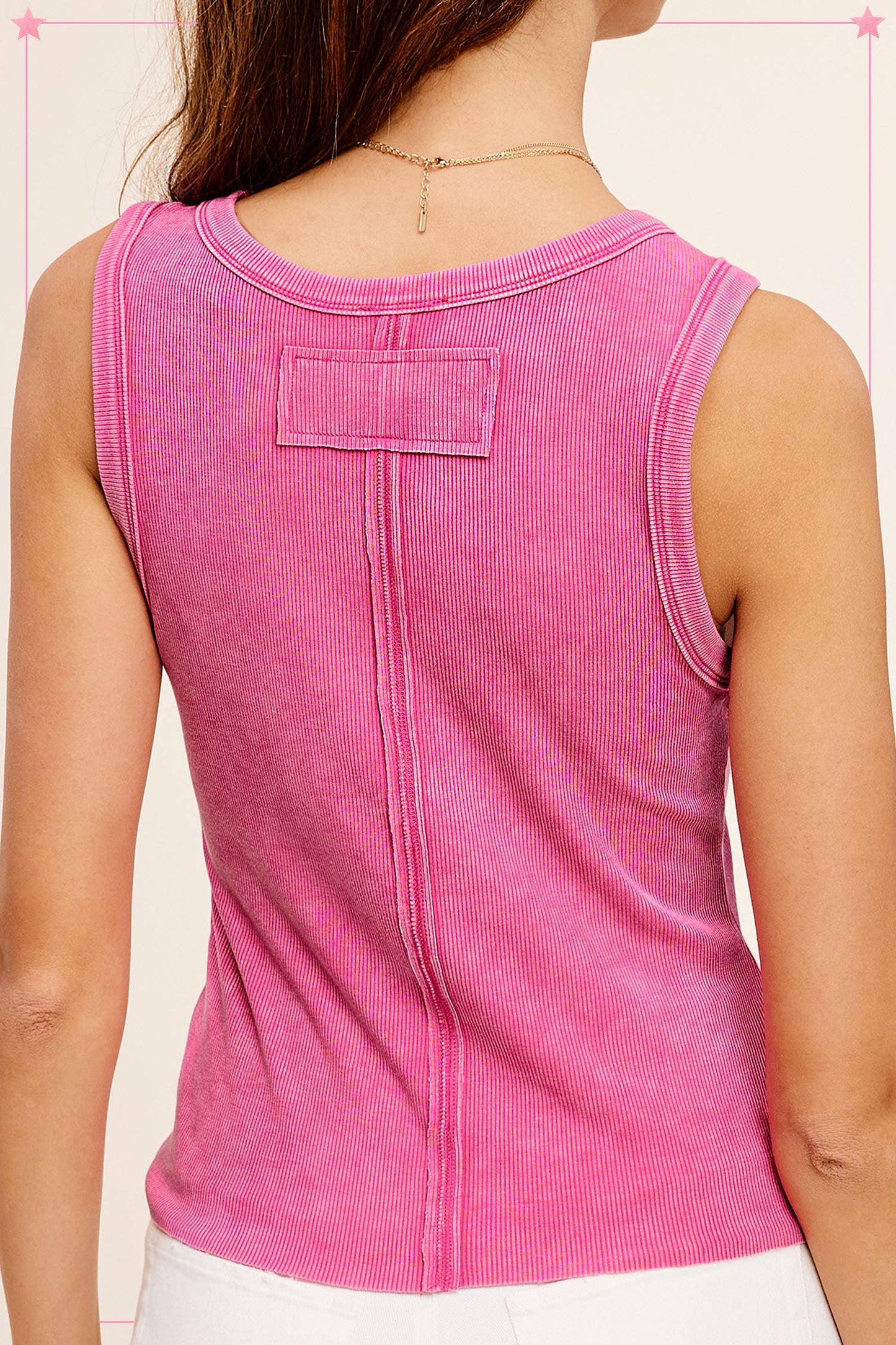 La Miel - Mineral Washed Back Patch Detail Breathable Tank Top